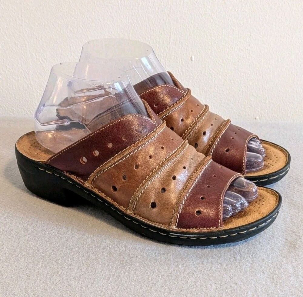 Josef Seibel Catalonia 77 Leather Slide Sandals EU 38 US 7.5 Multi-Tone Brown